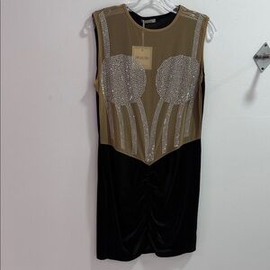 Elegant Black and Brown  Studded Sleeveless Mini Dress